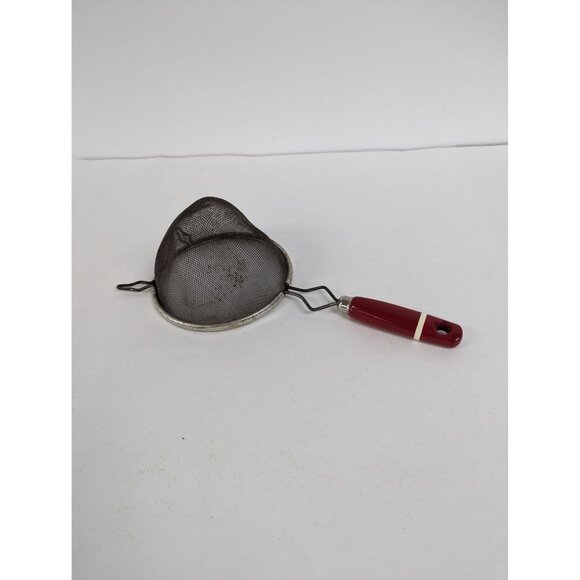 Vintage Ekco Red Wood Handle 11" Hand Held Sieve Strainer Screen Sifter - Picture 1 of 6
